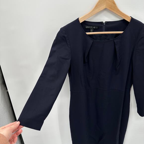 LAFAYETTE 148 Navy Virgin Wool Long Sleeve Pencil Dress // 4 - Picture 5 of 9